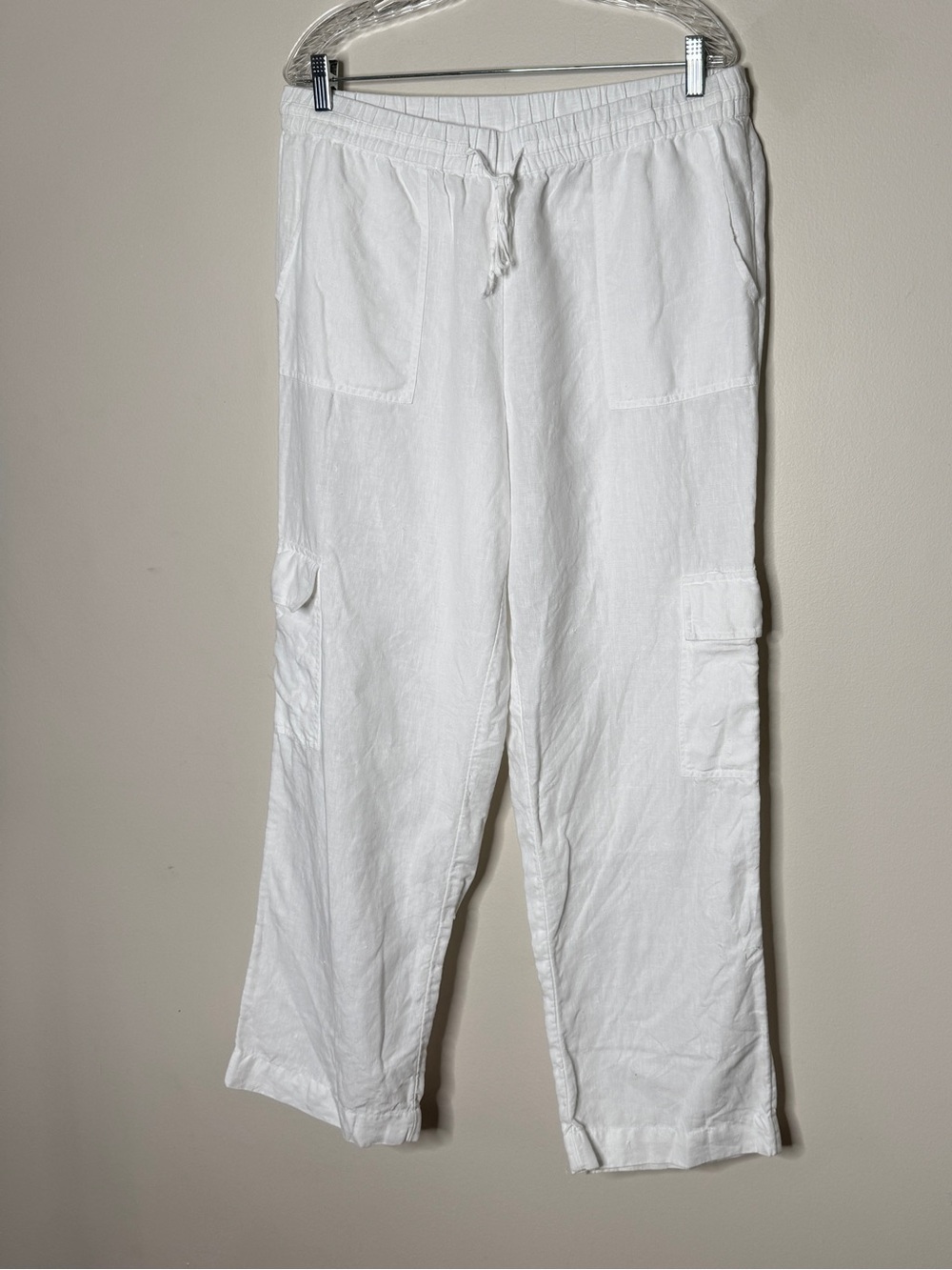 Charter Club Women’s White Linen Wide Leg Cargo Pants Size L